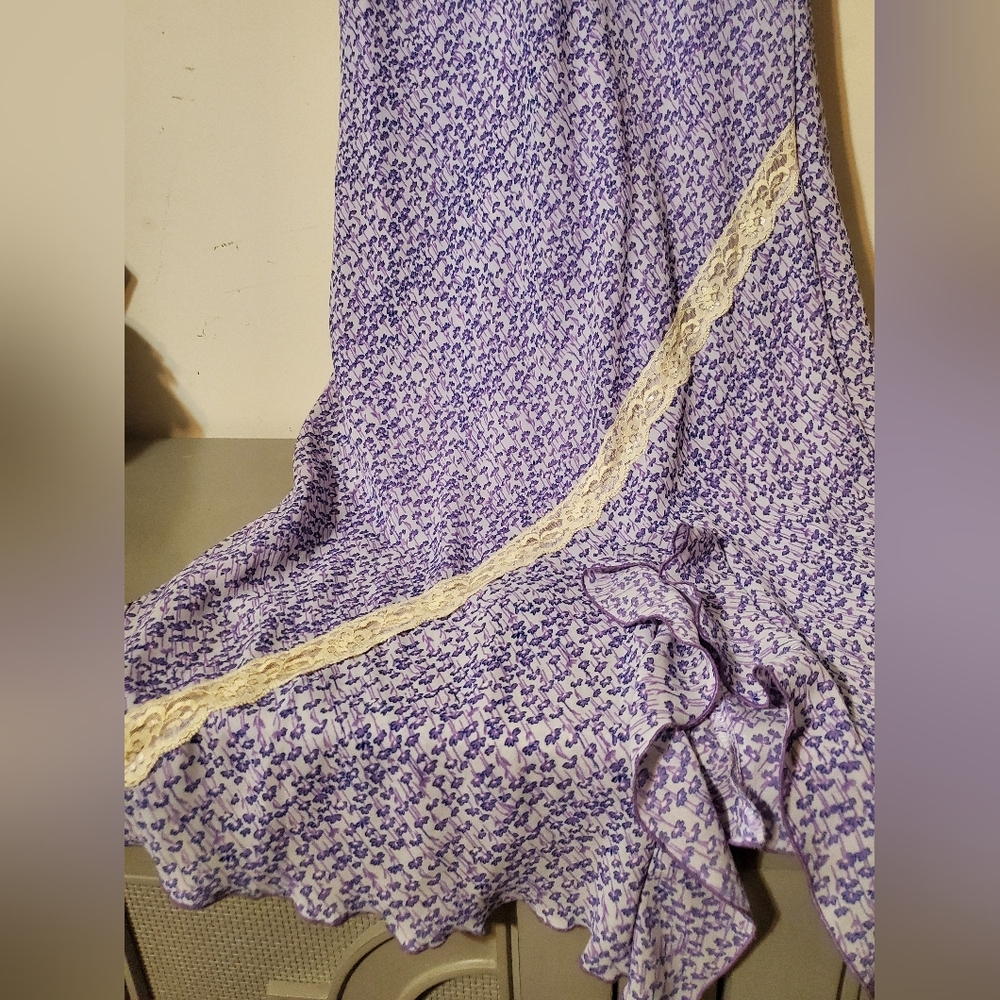 Vintage Lavender Floral Lace-Trim Women's Ruffle Maxi Dress Large - Picture 3 of 8